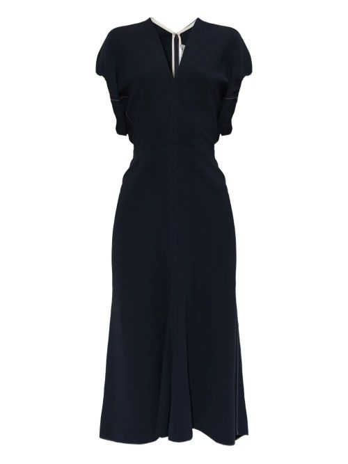 Blouson Detail V-Neck Midi Dress