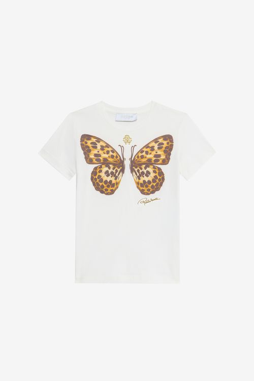 Milk White T-shirt With Butterfly Print