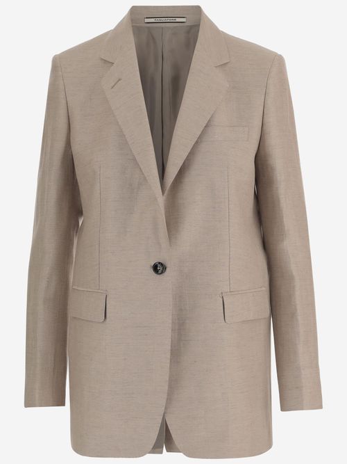Linen-Cotton Blend Blazer — Beige