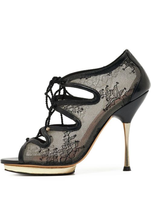 Pre-owned 110mm lace-up mesh sandals - Black