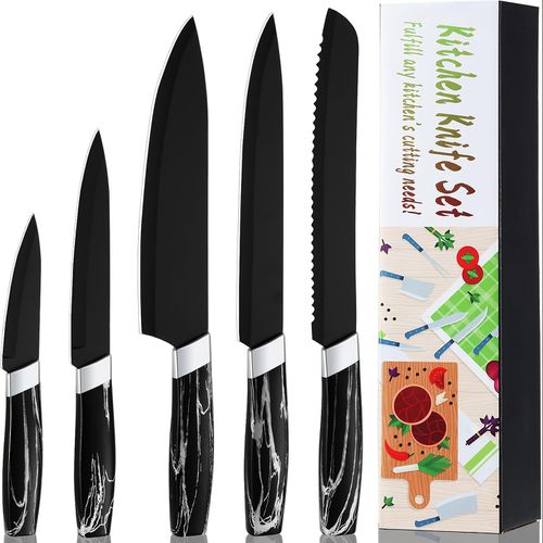 TEMU 5pcs Stainless Steel Kitchen Knife Set - Sharp Chef, Vegetable, Peeling, Slicing & Bread Knives - Dishwasher Safe