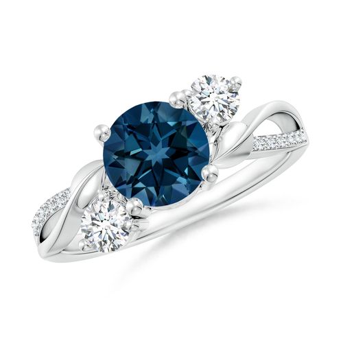 Angara 1.55 Carats London Blue Topaz and Diamond Twisted Vine Ring in Platinum