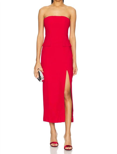 Nikki Strapless Midi Dress In Deep Red