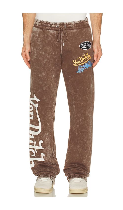 Von Dutch Stacked Flared Leg Jogger in Brown. M. Also in S, L, XL/1X