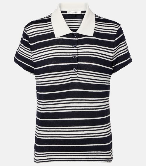 Striped linen-blend polo shirt