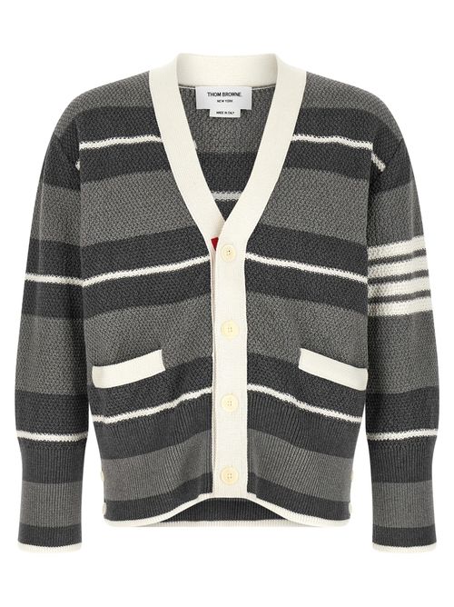 Striped Cotton Cardigan — Gray