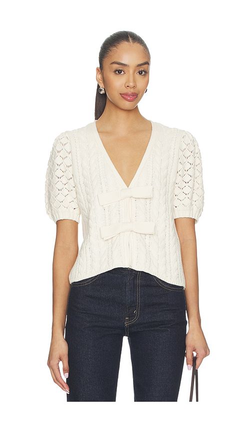 525 America Elaine Cable Bow Cardigan in Cream. - XS also in L, M