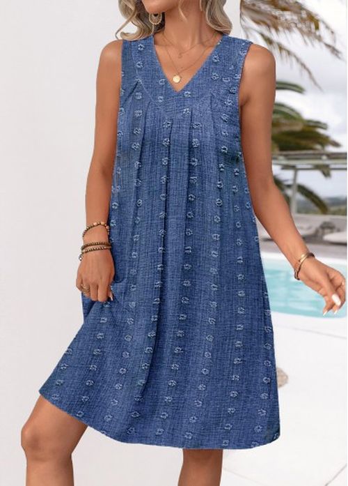 Modlily V Neck Denim Blue A Line Sleeveless Dre