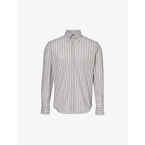 Mens Nubuck Beige Striped Regular-fit Cotton-blend Shirt XL