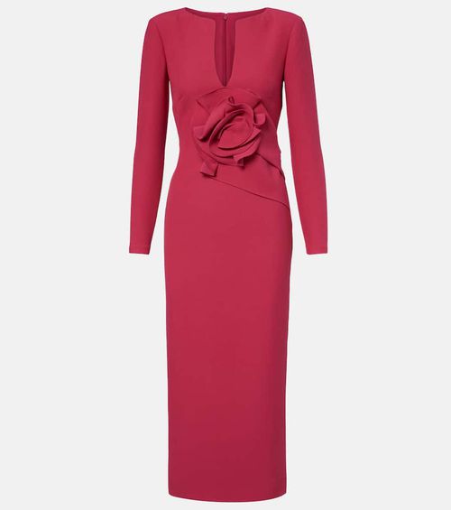 Floral-appliqué crêpe midi dress