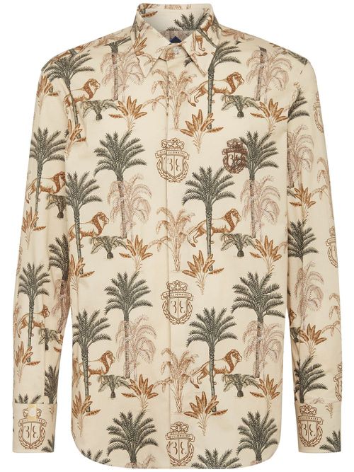 Graphic-print cotton shirt - Neutrals