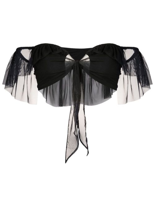 Tie-fastening sheer crop top - Black