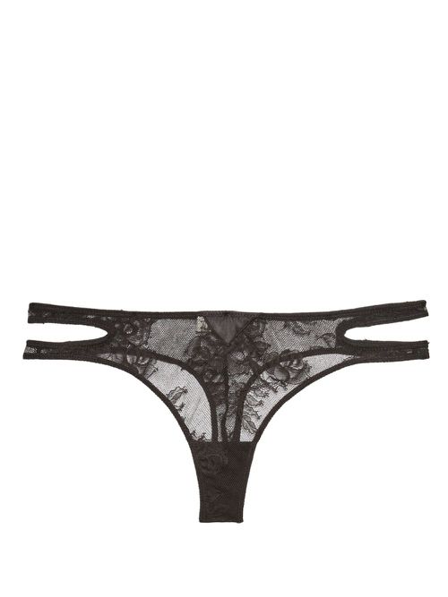 Bouquet lace cotton thong - Black