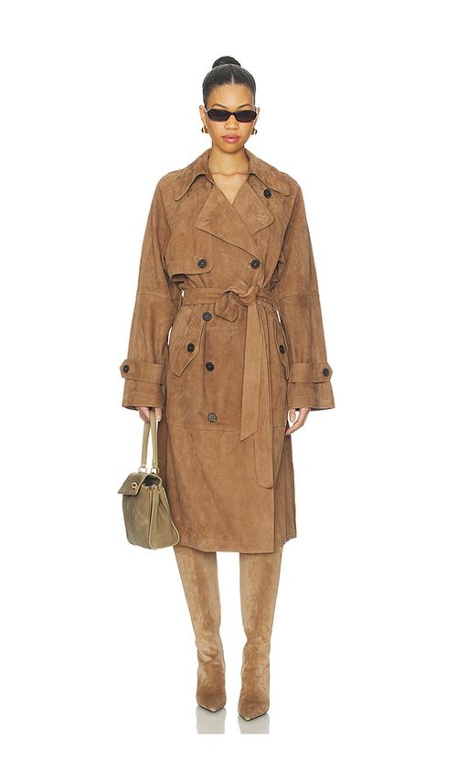 L'Academie Dara Suede Trench Coat in Brown. - L also in XXS, XS, S