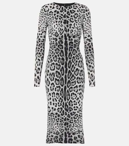 Leopard-print silk-blend midi dress