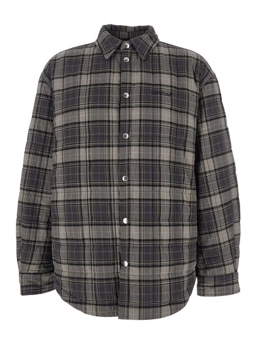 Grey Shirt With Logo Lettering On The Front And All-over Check Motif In Cotton Man