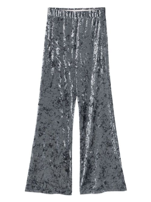 Crushed Velvet Flared Trousers — grey