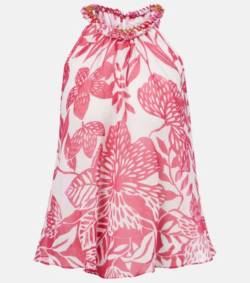 Poupette St Barth Cleo floral beaded cotton top