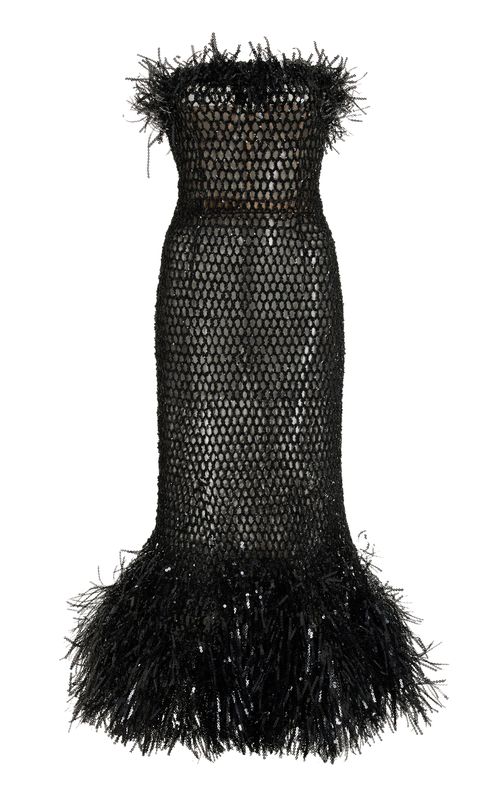 Oscar De La Renta Fringe-Trimmed Embroidered Midi Dress