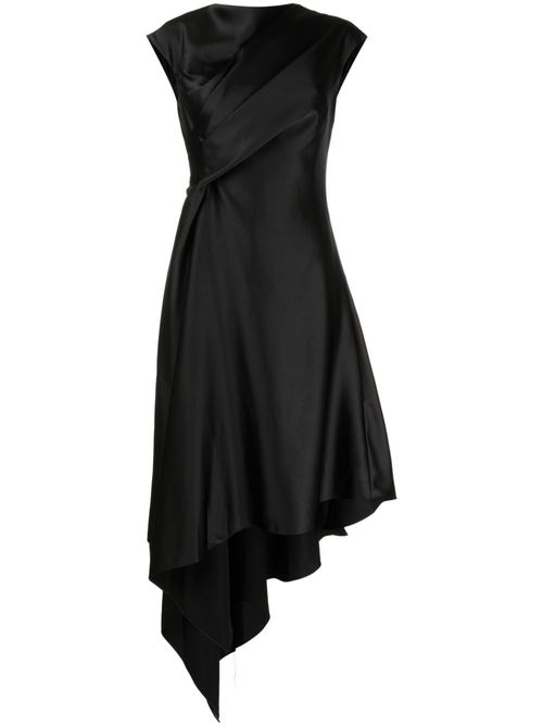 Handkerchief-hem satin dress - Black