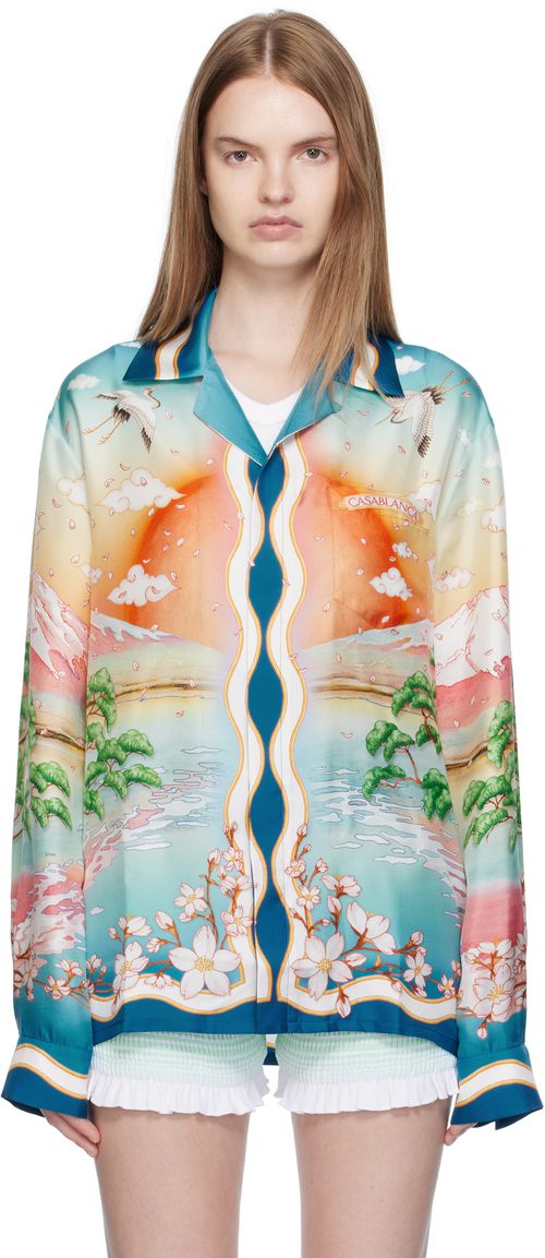 Multicolor 'Tennis Club' Silk Long Sleeve Shirt