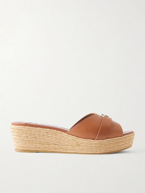 Leda Logo-embellished Leather Platform Espadrilles - Brown