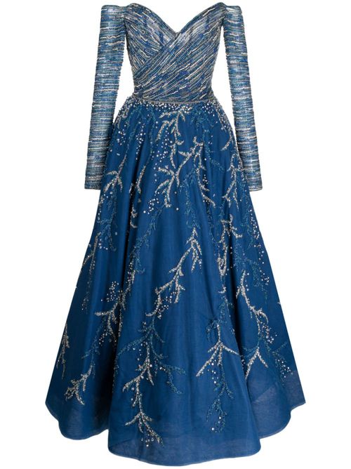 Beaded off-shoulder dress - Blue