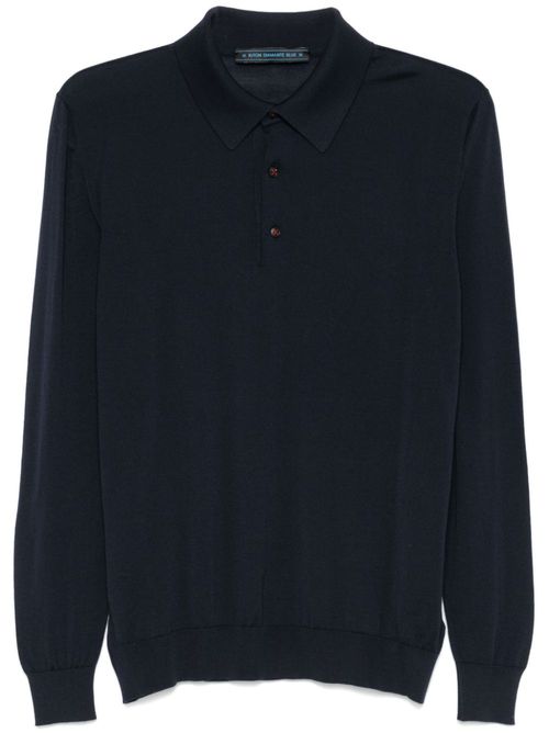 Fine-knit polo shirt - Blue