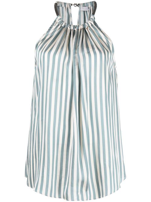 Striped Monili halterneck sleeveless top - Blue