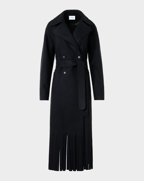 Fringed Wool Belted Maxi Trench Coat