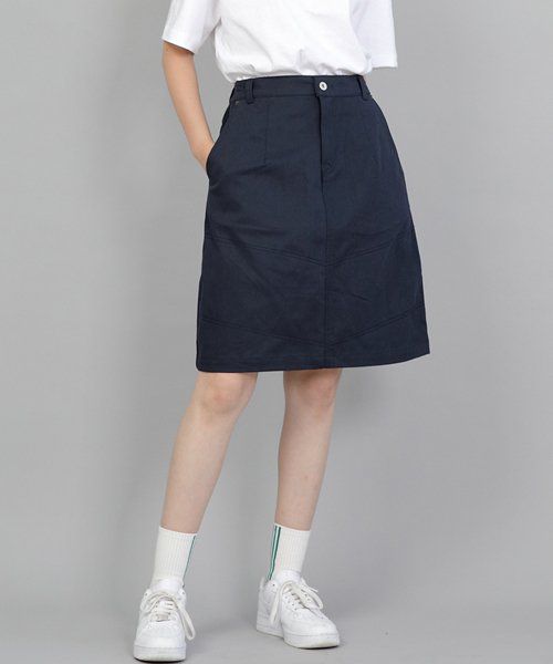 Wide Dome Half Band Midi Skirt WDM-1305 Dark Navy 