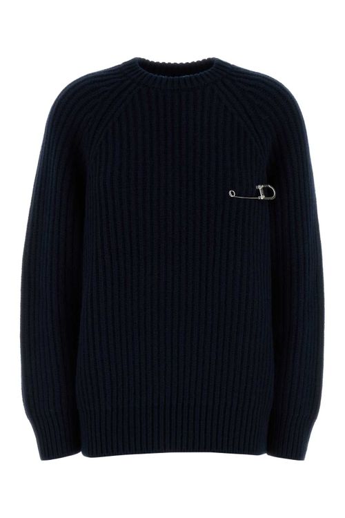 Wool Blend Ribbed Sweater — Navy