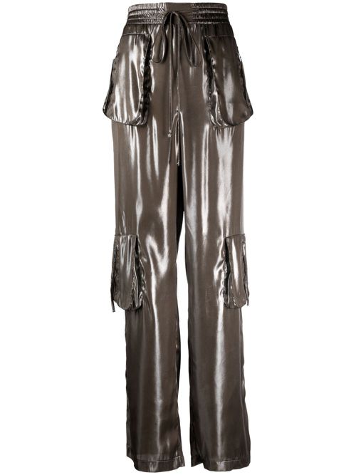 High-waisted high-shine trousers - Green