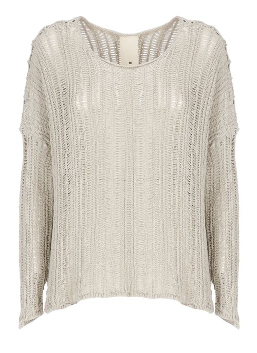 Beige Loose Open-Knit Sweater