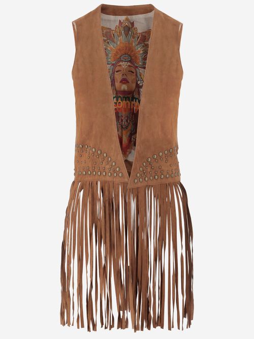 Studded Suede with Fringe Vest — Brown