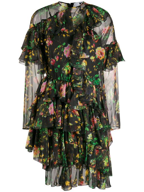 Floral print ruffled dress - Black