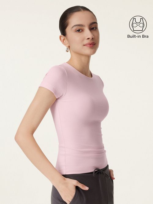 Crewneck Slimming Short Sleeve New Airy Brami - Light Pink