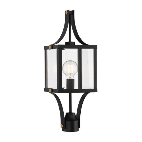 Raeburn 1-Light Outdoor Post Lantern in Matte Black and Weathered Brushed Bra