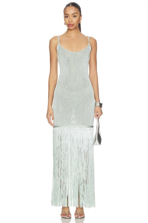 Isabelle Fringe Dress In Misty Jade