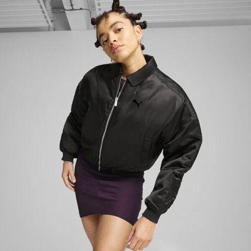 PUMA Women's Satin Bomber Jacket in Black