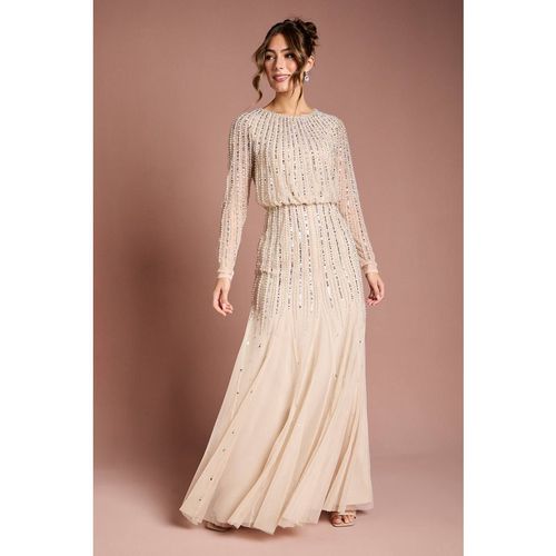 Coast Women's Linear Sequin Embellished Long Sleeve Maxi Dress in Champagne