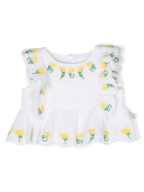 Floral-embroidered dress - White