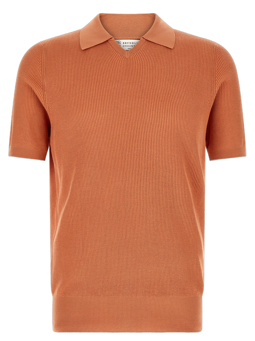 Ribbed Cotton Polo Shirt — Orange