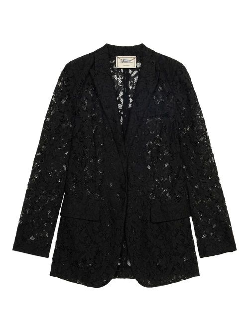 Single-breasted floral-lace blazer - Black