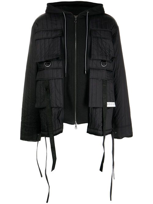Quilted cargo-pocket hooded jacket - Blue