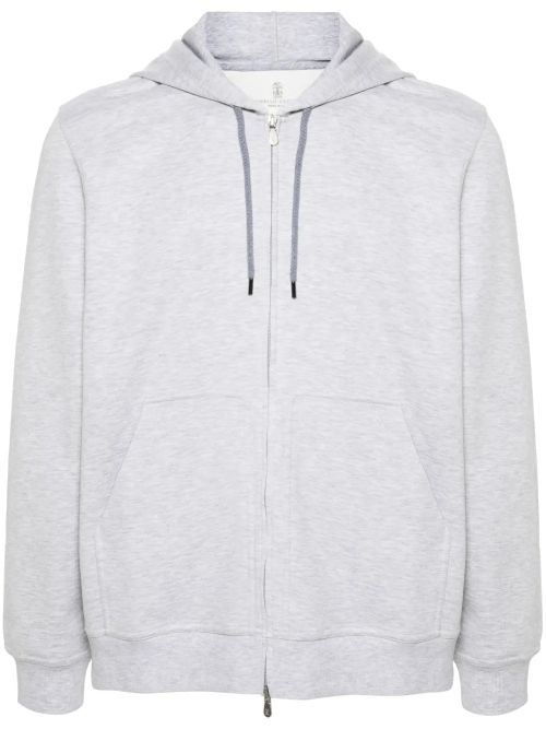 Mélange-Effect Zipped Hoodie — Grey