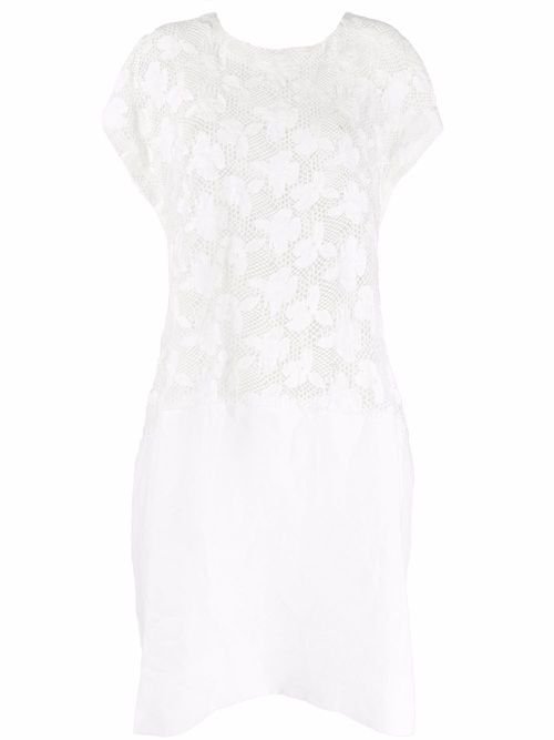 Floral-embroidered mesh T-shirt dress - White