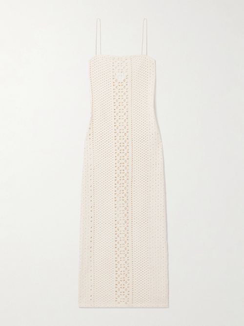 Robe Longue En Coton Crocheté À Perles Playa - Crème