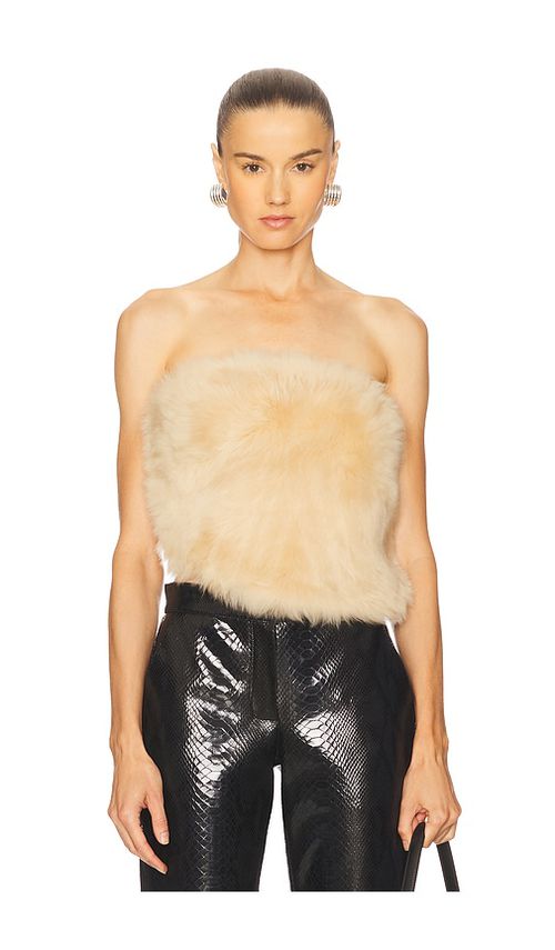 The New Arrivals by Ilkyaz Ozel Dogi Shearling Top in Tan. -  40/8 also in 36/4
