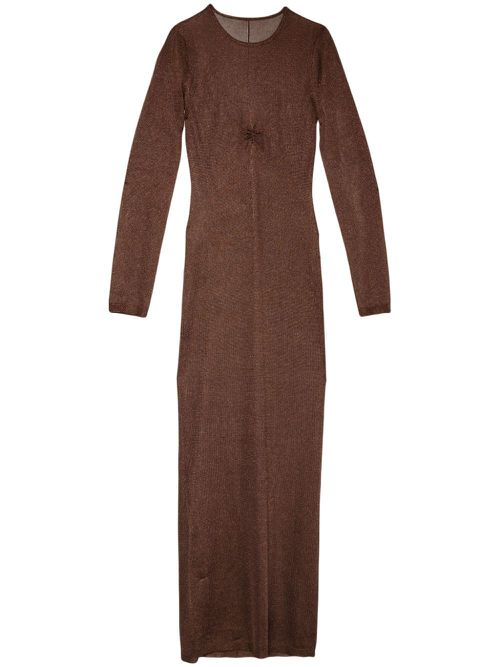 Sheer knit midi dress - Brown